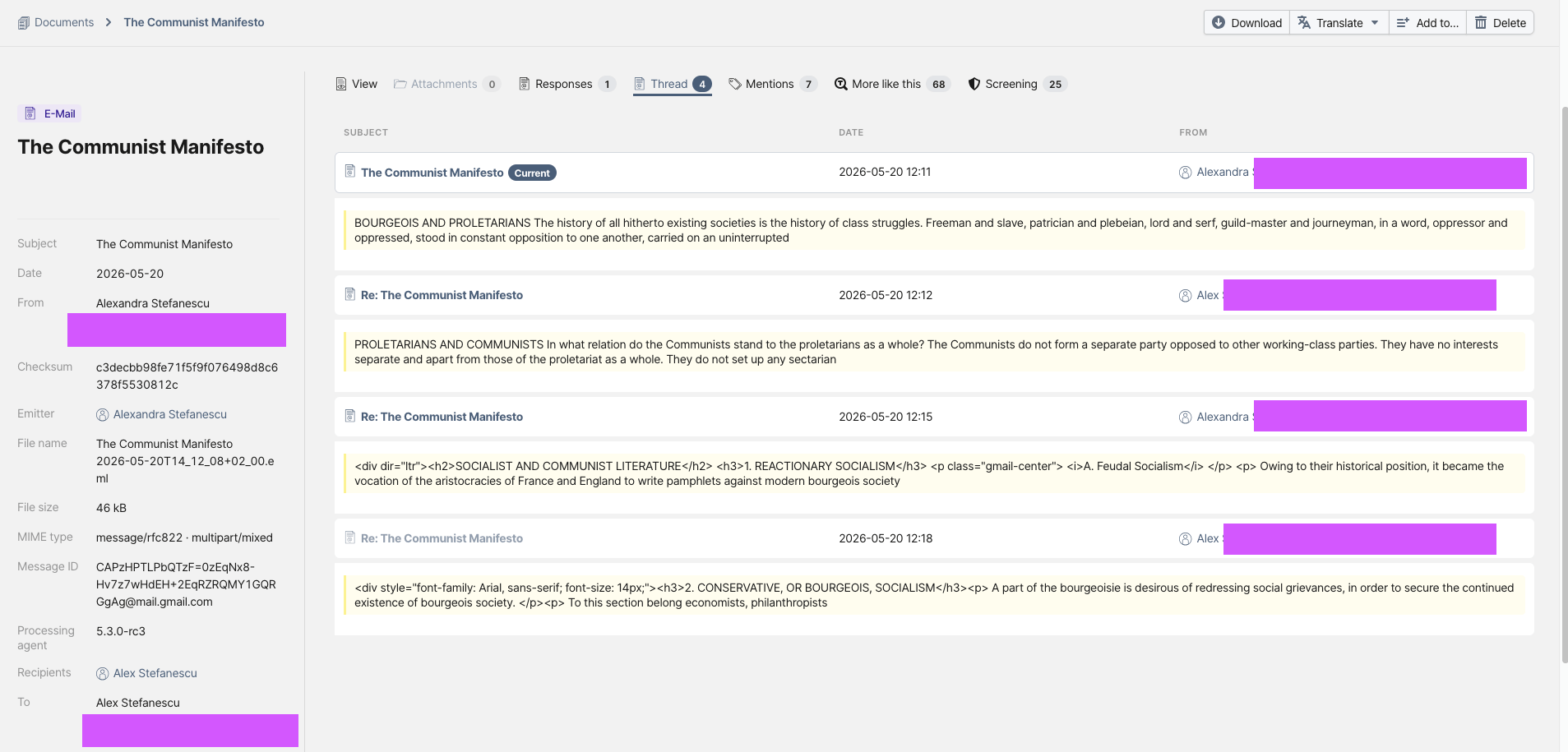 email threads viewer