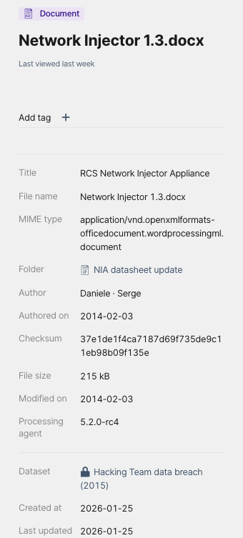 NIA metadata
