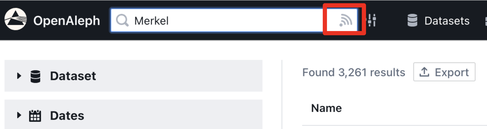 The OpenAleph search bar with alerts