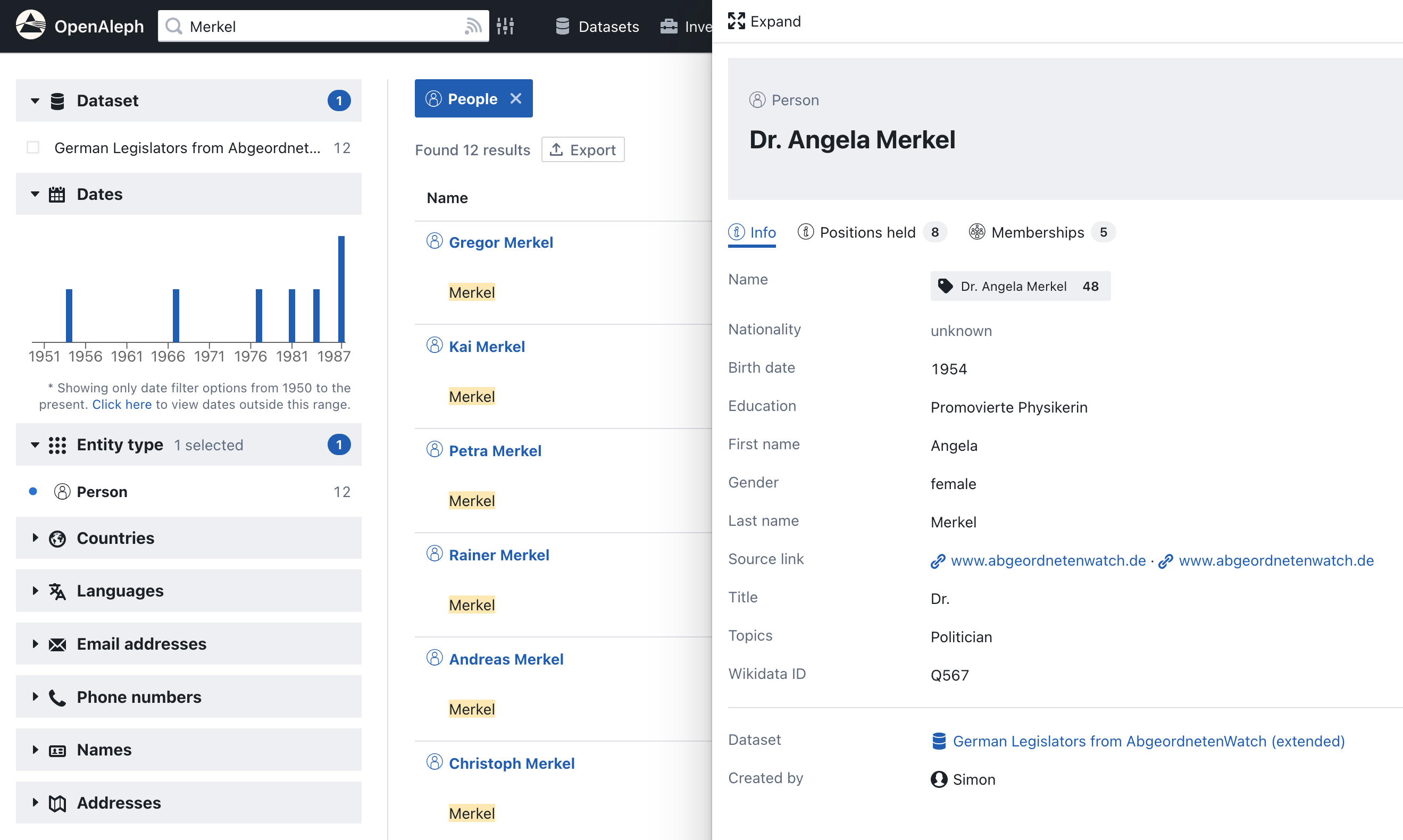 The OpenAleph search result preview