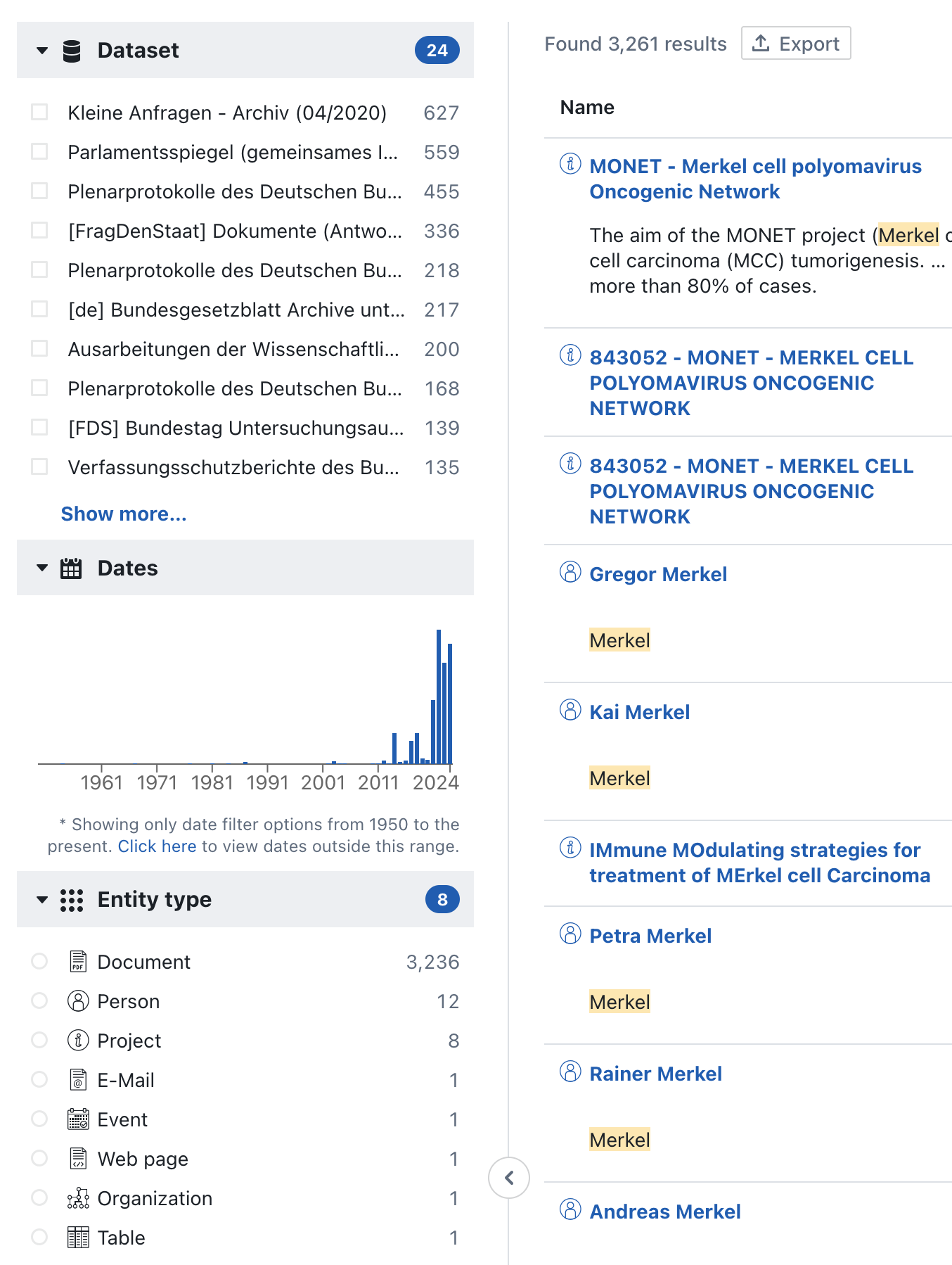 The OpenAleph search filters